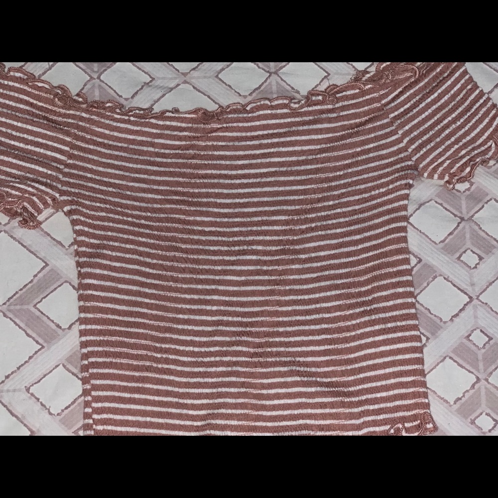 pink striped off the shoulder top